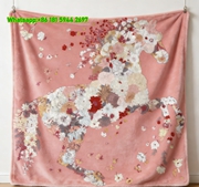 Hermes Pink Botanical Equestrian Art Flannel Throw Blanket for Wall Decor IMG_5448